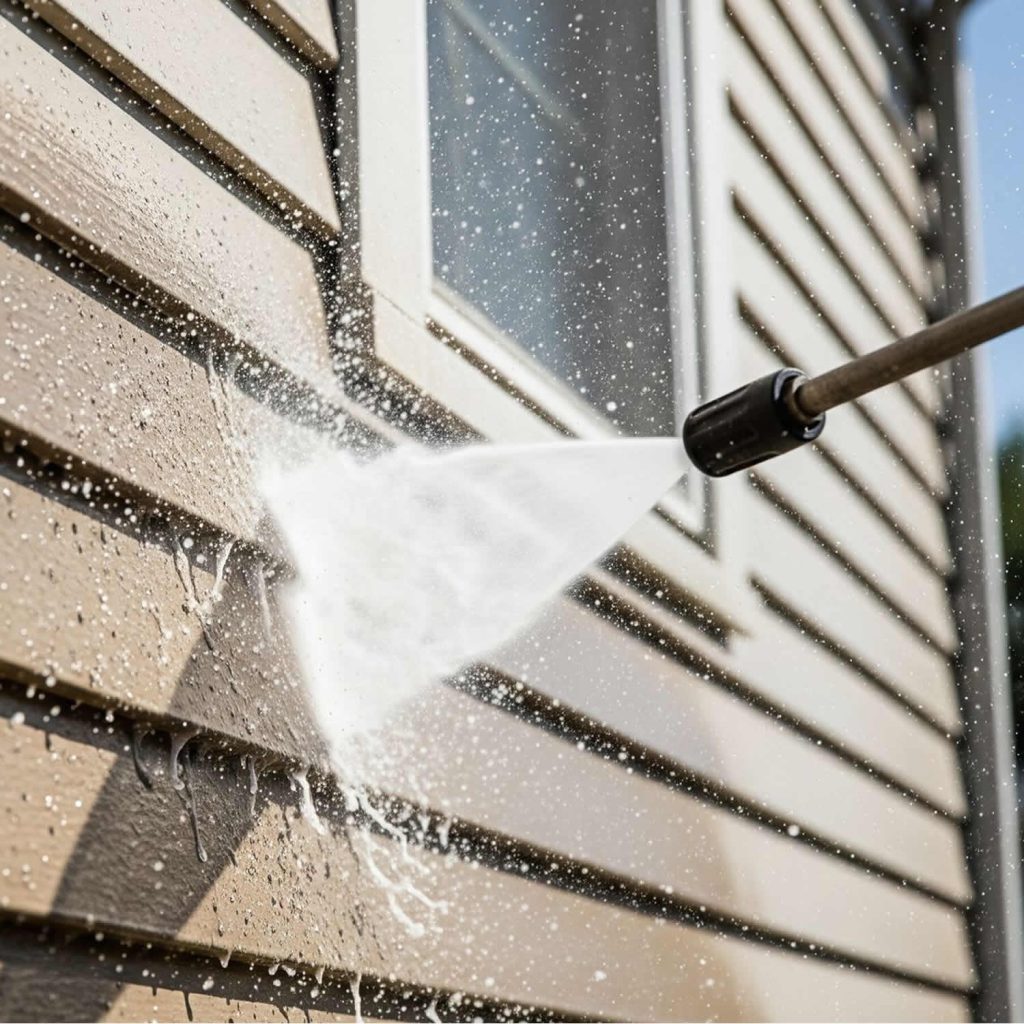 Chalky siding and trim oxidation cleaning results in Cary NC