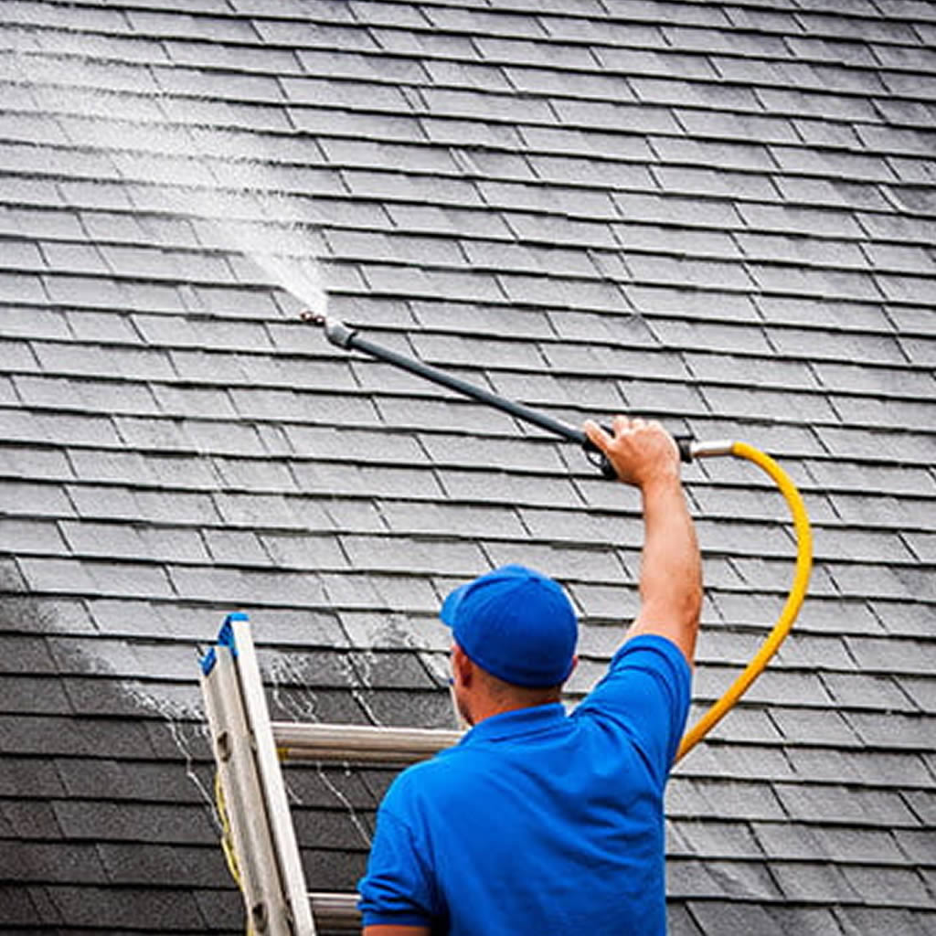 Professional roof washing using a roof-safe cleaning method in Clayton NC